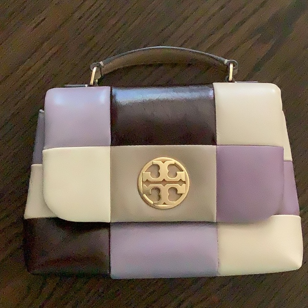 Tory Burch Purple and White Satchel with Geometric Design